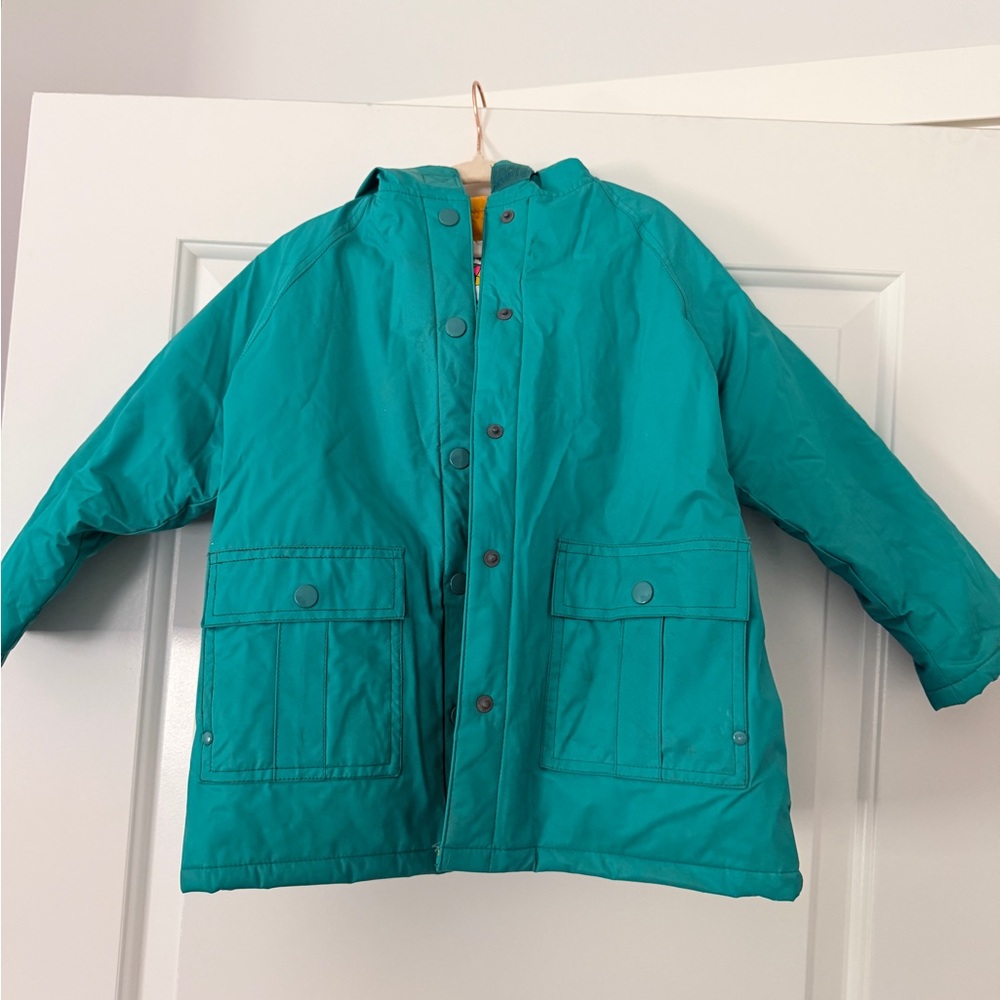 Vintage Kids Pierre Bonée Teal Hooded Raincoat with Front Pockets